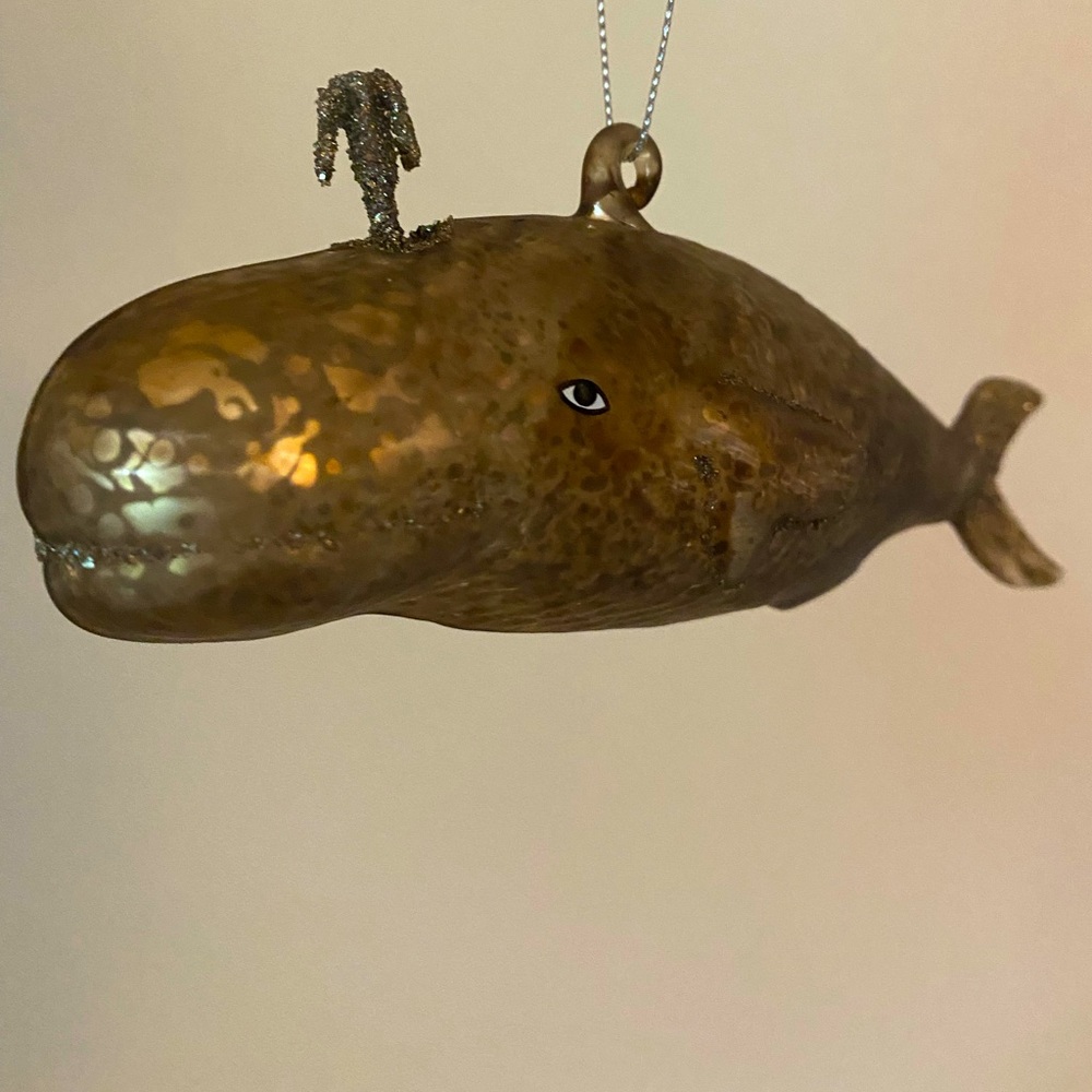 Glass Ornament Beach Large Whale~Uses tree/wreath Primitives by Kathy 🐳